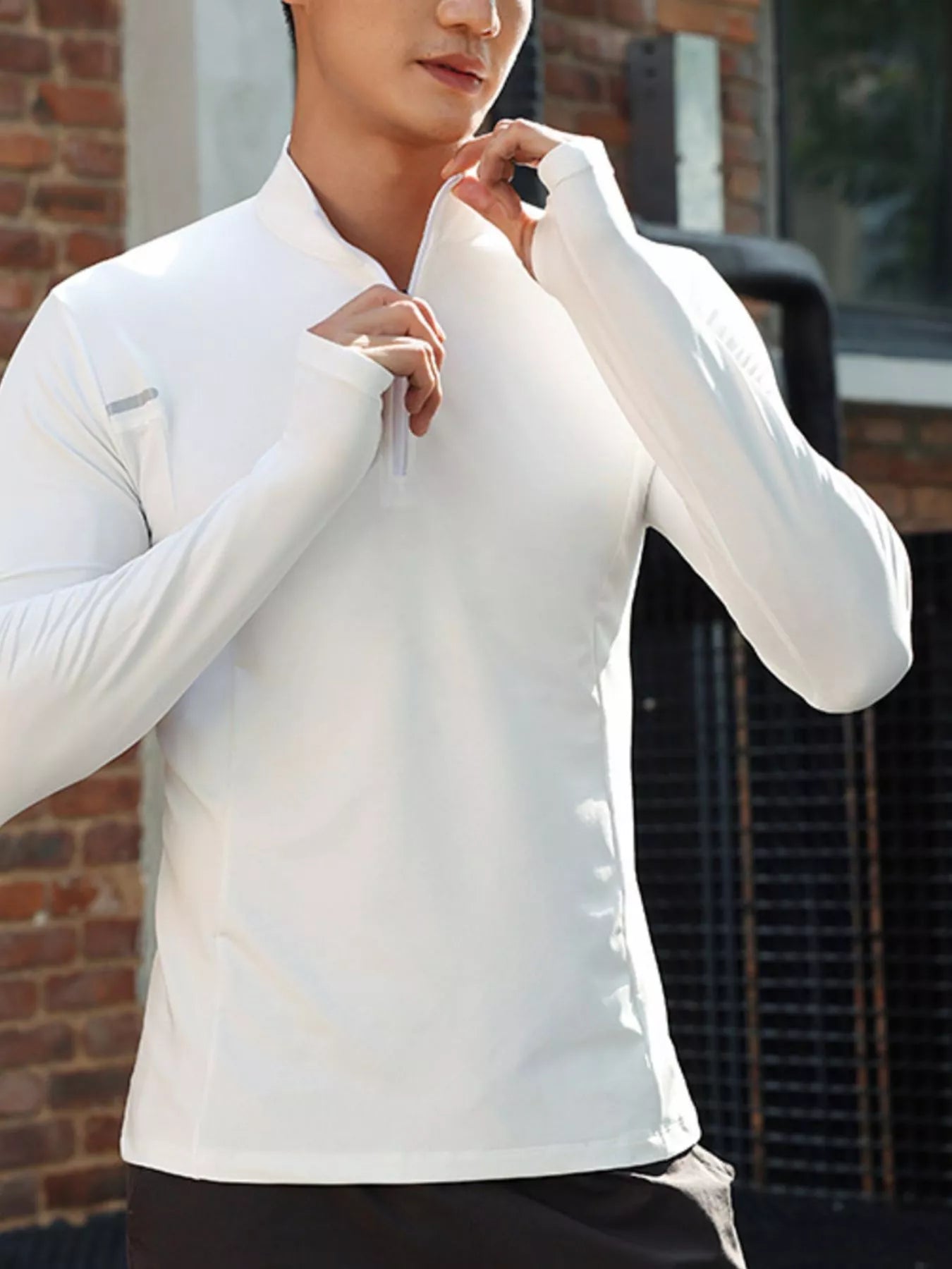 Men's Plus Size Quarter Zip Long Sleeve Active T-Shirt