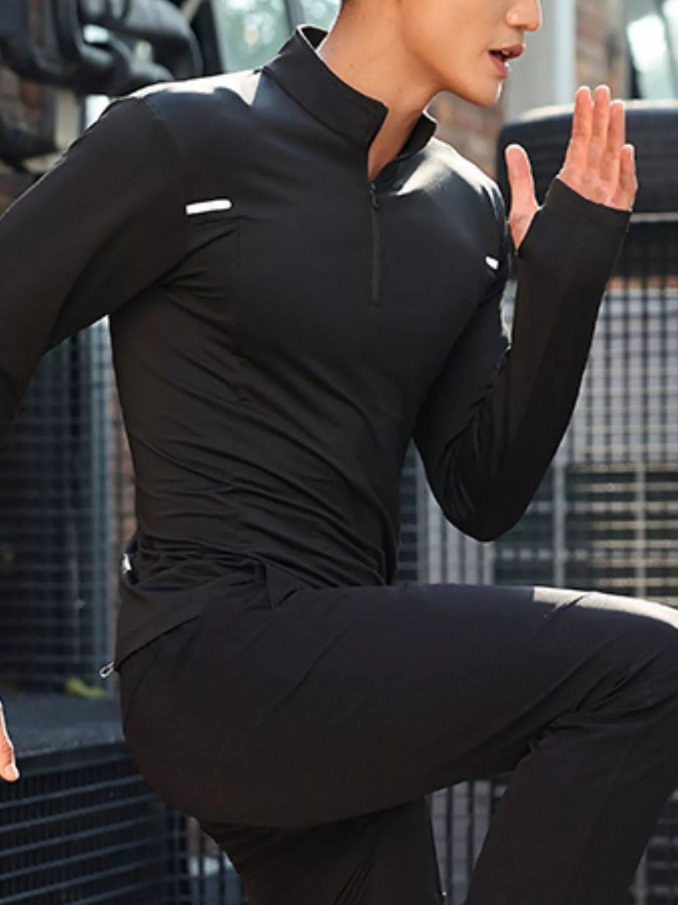 Men's Plus Size Quarter Zip Long Sleeve Active T-Shirt