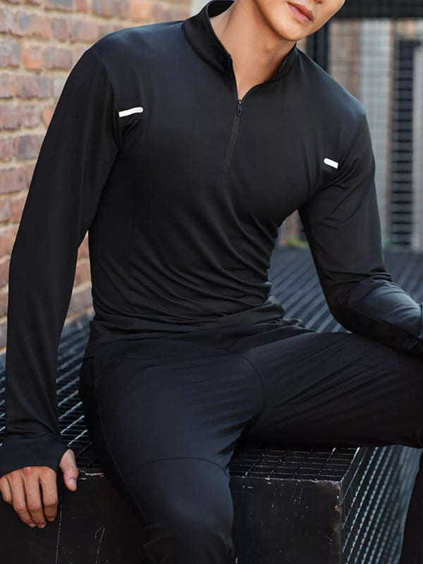 Men's Plus Size Quarter Zip Long Sleeve Active T-Shirt