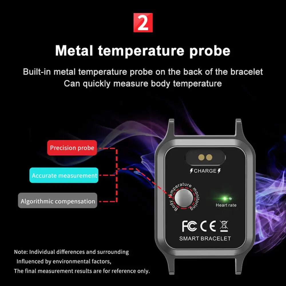 T96 Smart Watch Body Temperature Heart Rate Blood Pressure Tracker