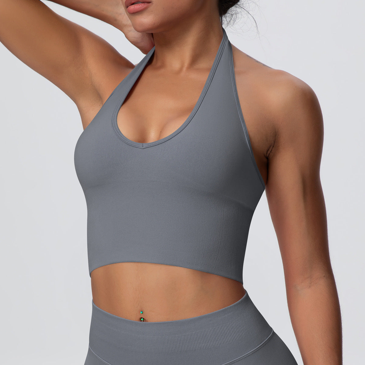 Solid Color Sports Bra Back Shaping Knitted Halter Vest