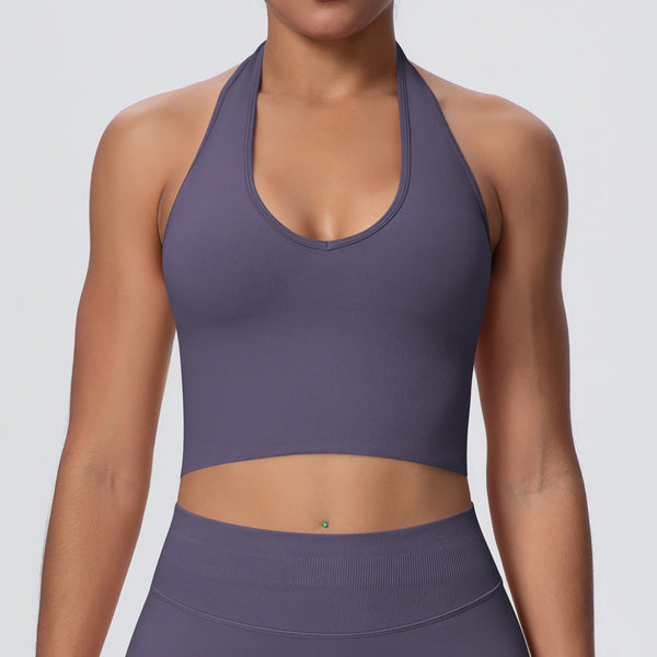 Solid Color Sports Bra Back Shaping Knitted Halter Vest