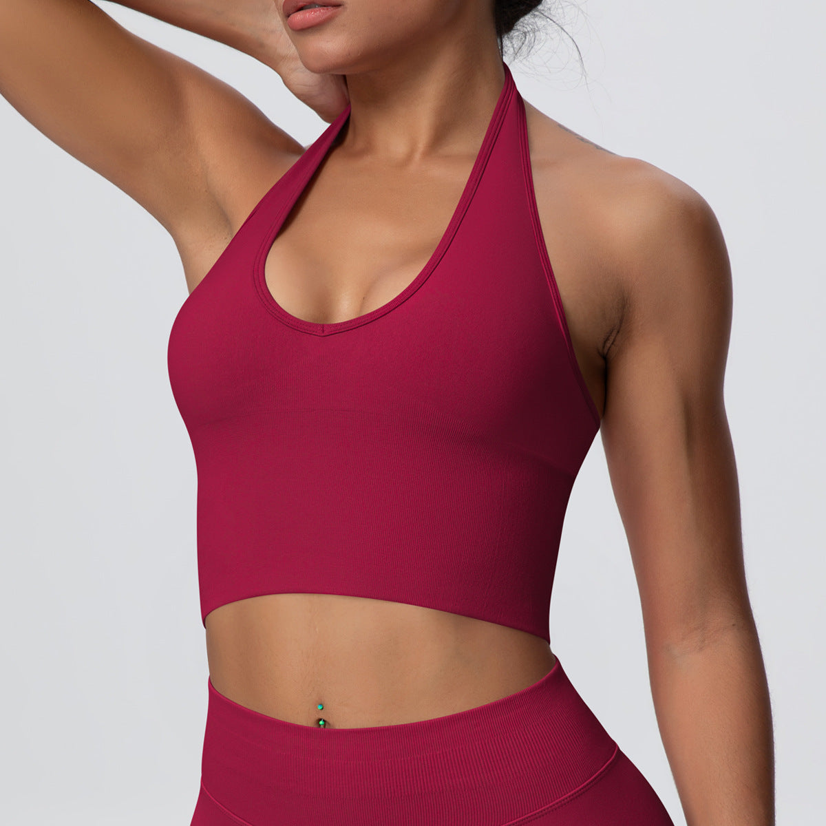 Solid Color Sports Bra Back Shaping Knitted Halter Vest