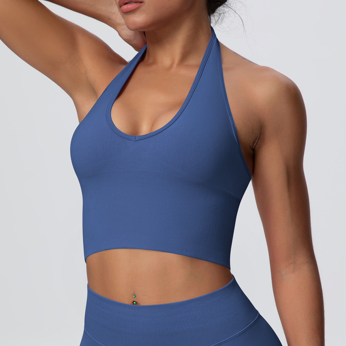 Solid Color Sports Bra Back Shaping Knitted Halter Vest