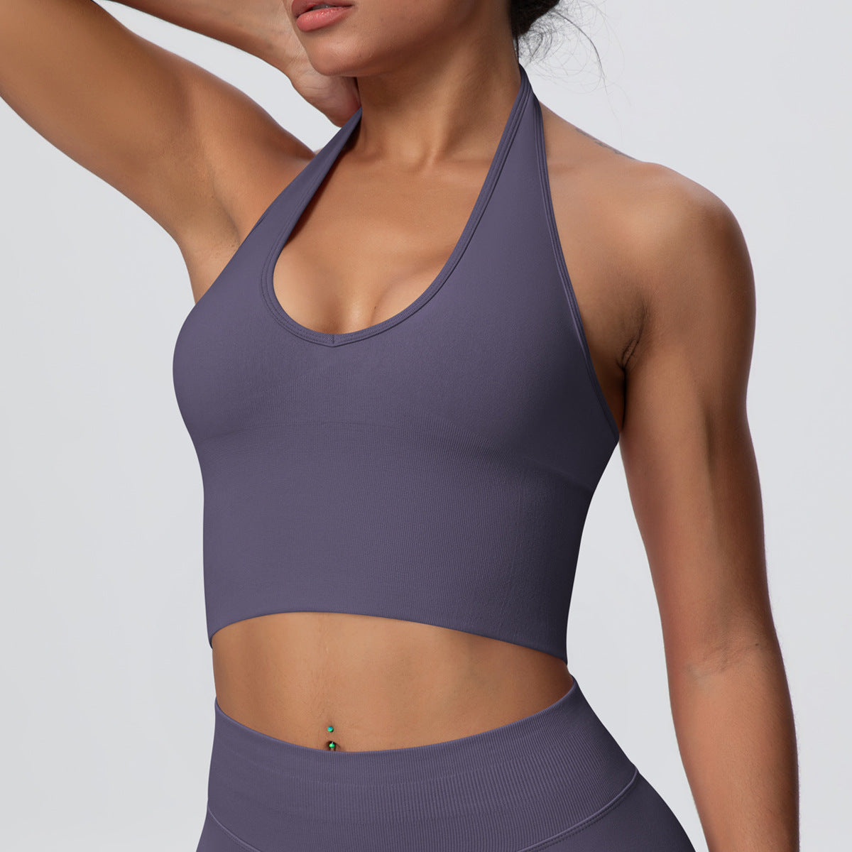 Solid Color Sports Bra Back Shaping Knitted Halter Vest