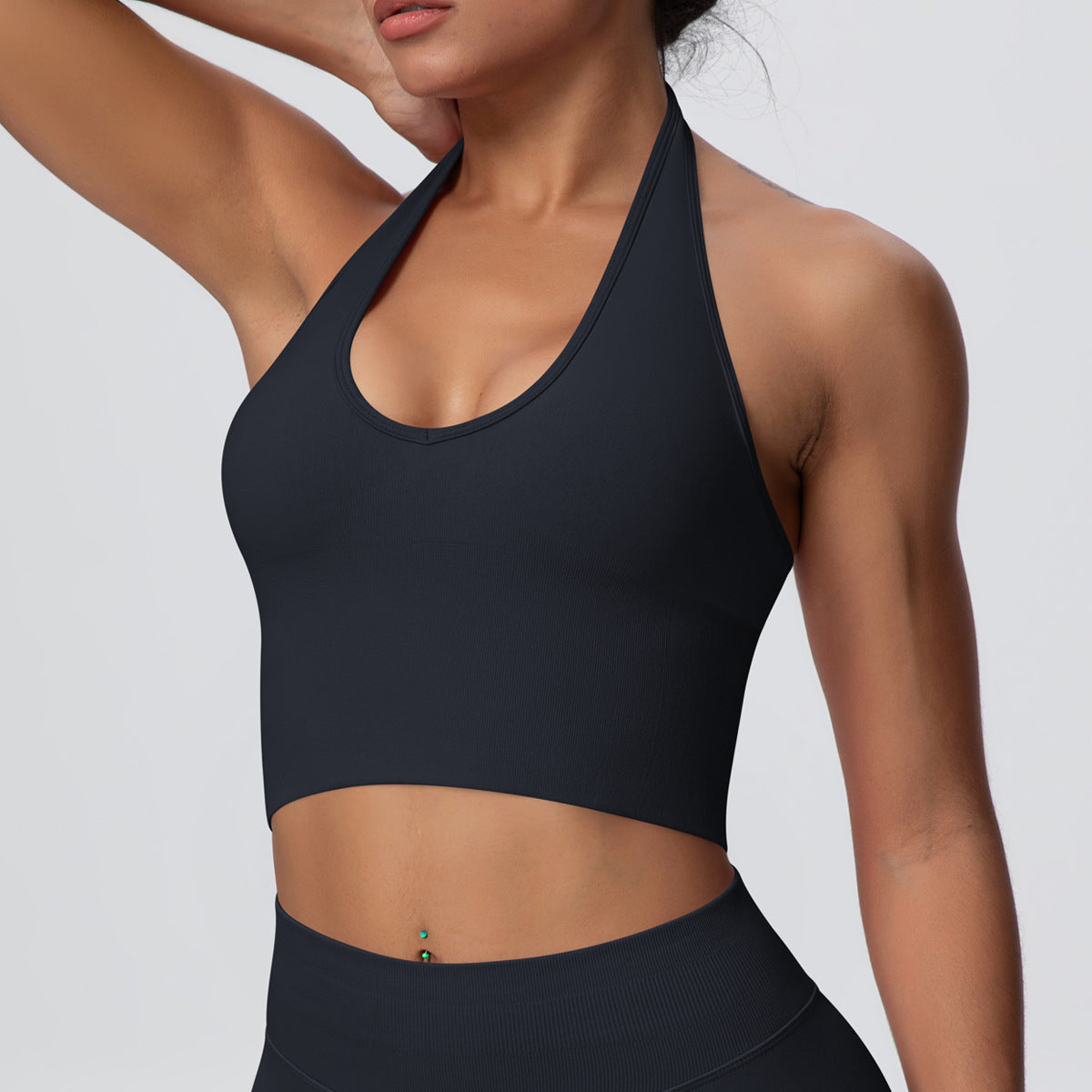 Solid Color Sports Bra Back Shaping Knitted Halter Vest