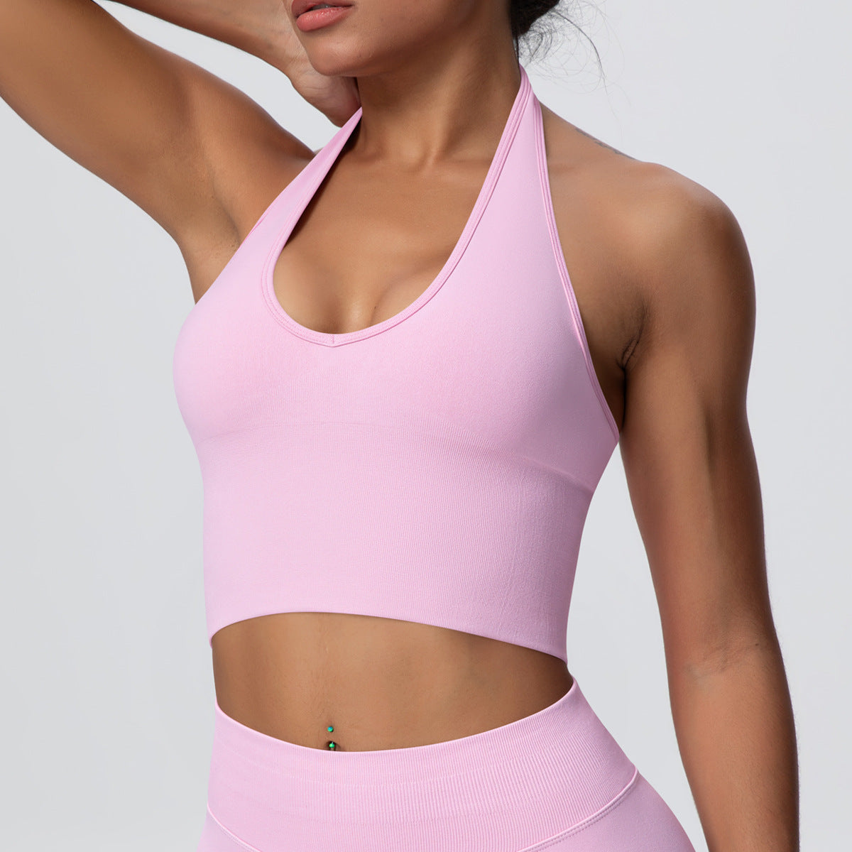 Solid Color Sports Bra Back Shaping Knitted Halter Vest