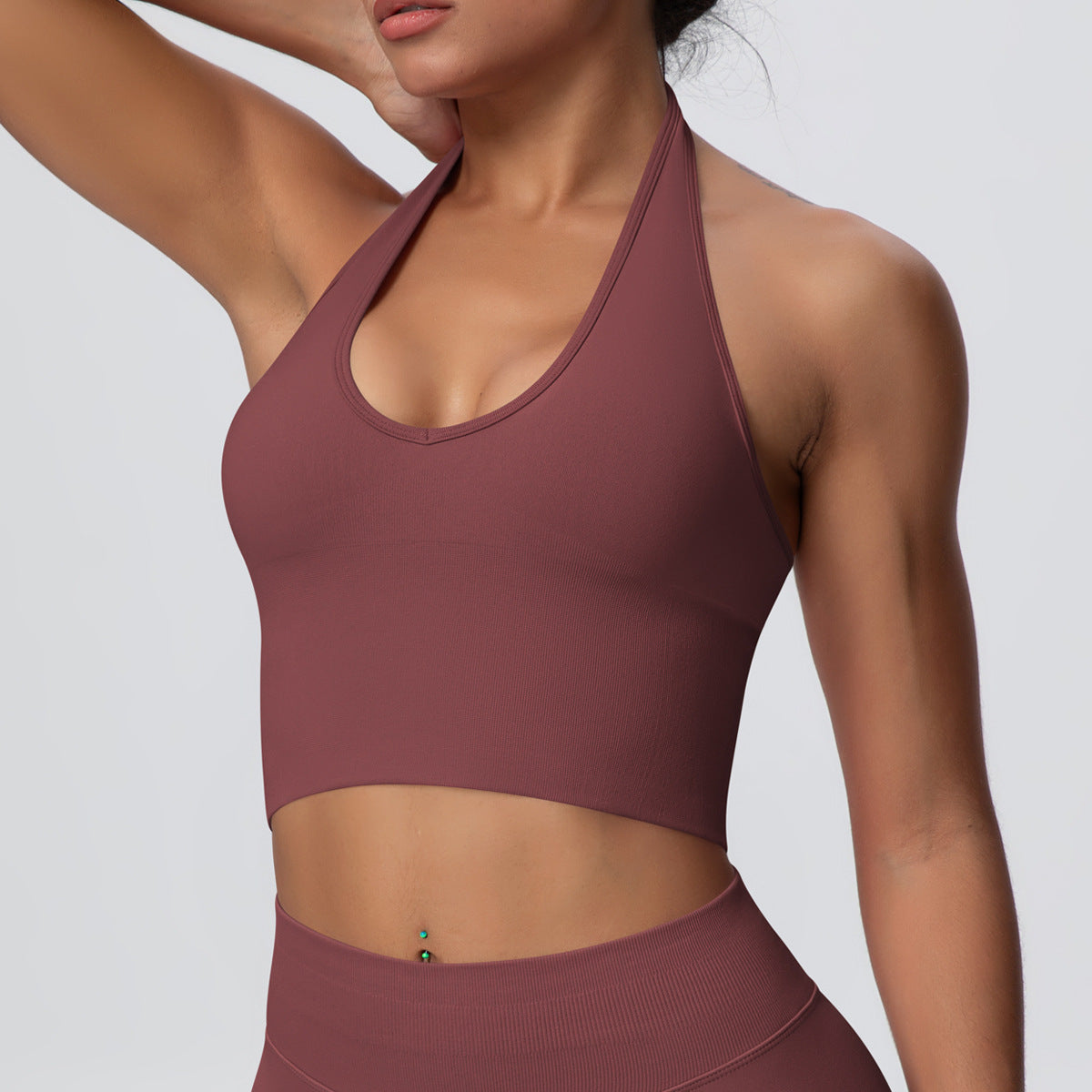 Solid Color Sports Bra Back Shaping Knitted Halter Vest