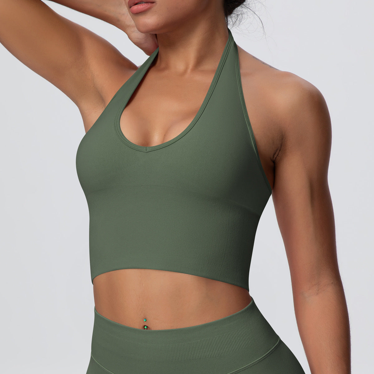 Solid Color Sports Bra Back Shaping Knitted Halter Vest