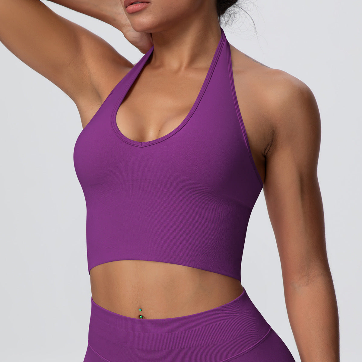 Solid Color Sports Bra Back Shaping Knitted Halter Vest