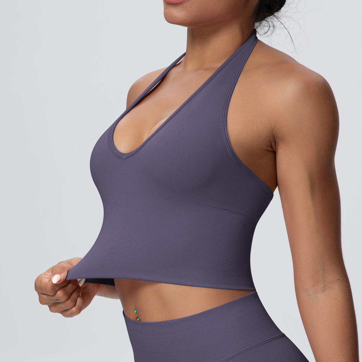 Solid Color Sports Bra Back Shaping Knitted Halter Vest