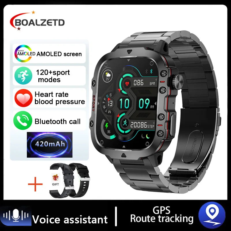 2024 Military Smart Watch Men Outdoor Fitness Health Tracker