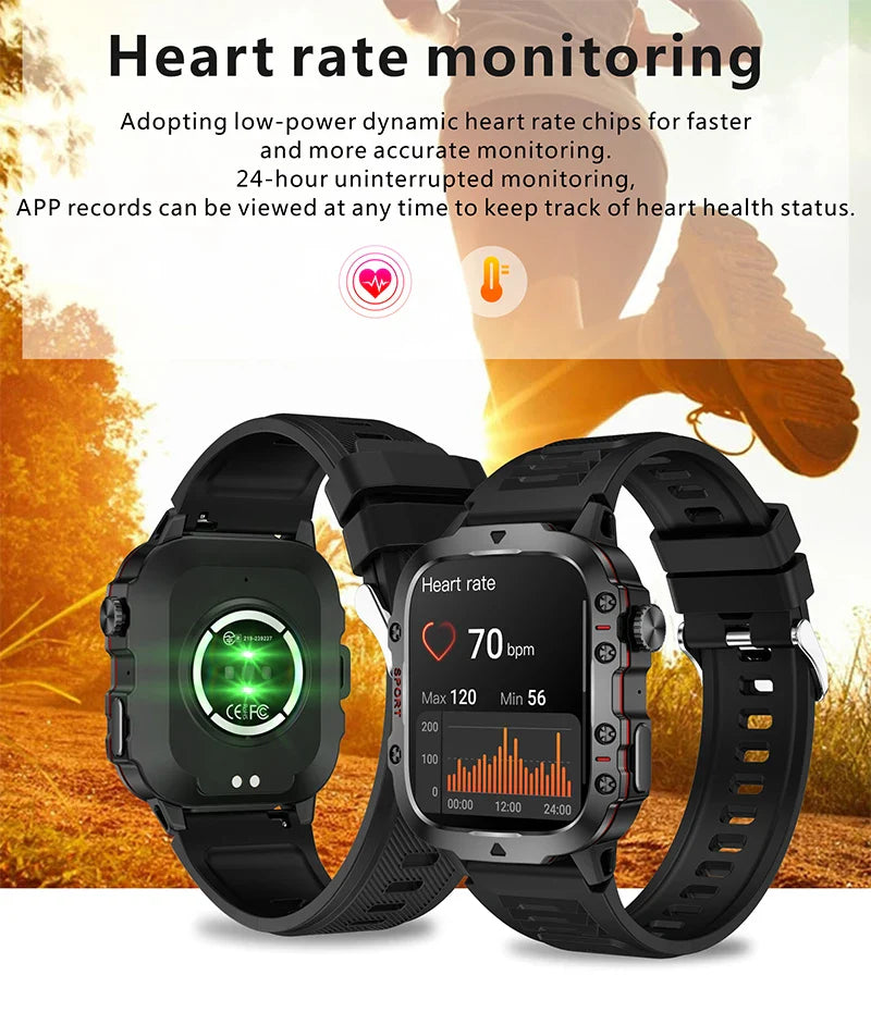 2024 Military Smart Watch Men Outdoor Fitness Health Tracker