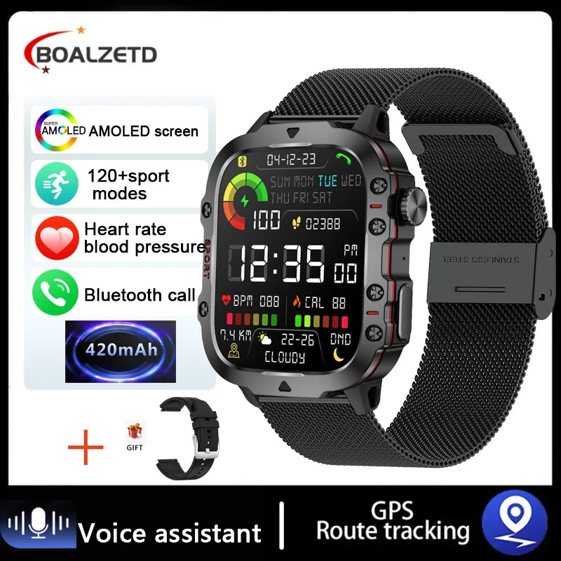 2024 Military Smart Watch Men Outdoor Fitness Health Tracker