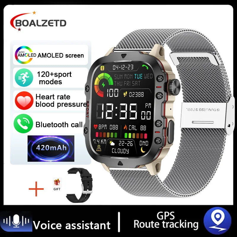 2024 Military Smart Watch Men Outdoor Fitness Health Tracker
