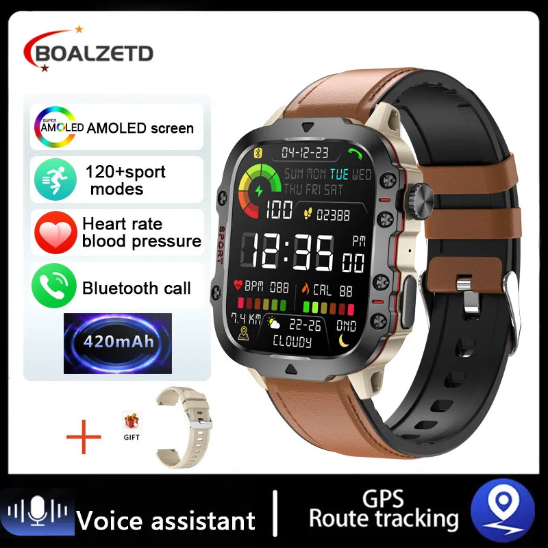 2024 Military Smart Watch Men Outdoor Fitness Health Tracker