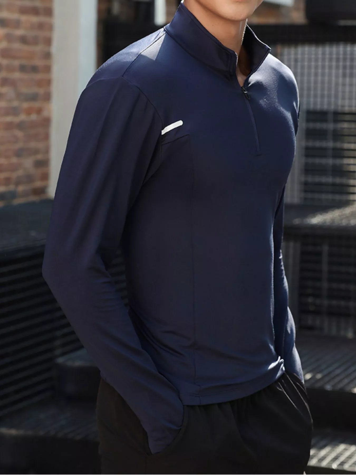 Men's Plus Size Quarter Zip Long Sleeve Active T-Shirt
