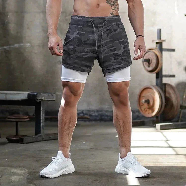 Camo 2-in-1 Quick-Dry Men’s Running Gym Shorts