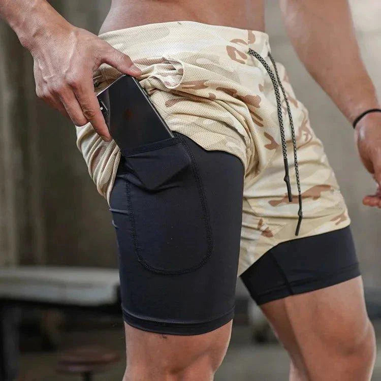 Camo 2-in-1 Quick-Dry Men’s Running Gym Shorts