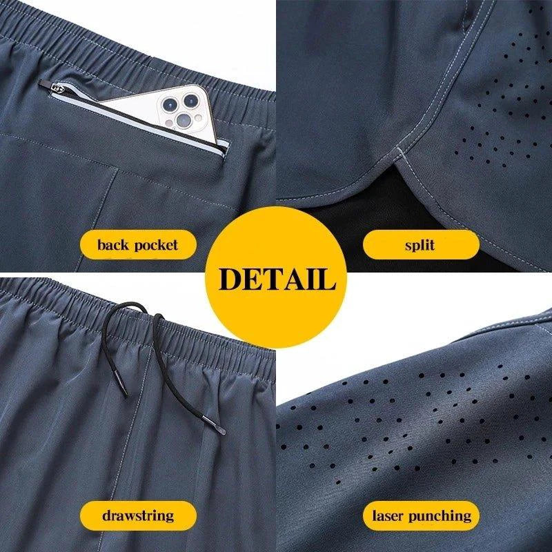 Men’s Quick-Drying Black Running Shorts Double Layer Workout Training
