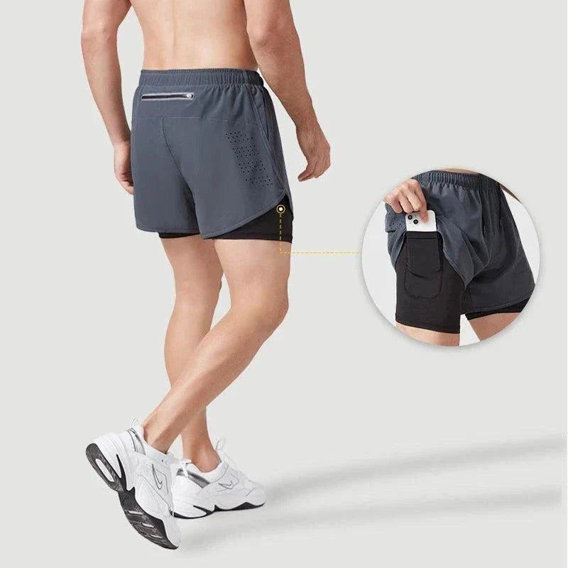 Men’s Quick-Drying Black Running Shorts Double Layer Workout Training