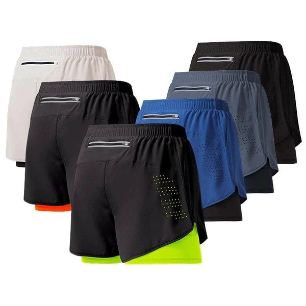 Men’s Quick-Drying Black Running Shorts Double Layer Workout Training