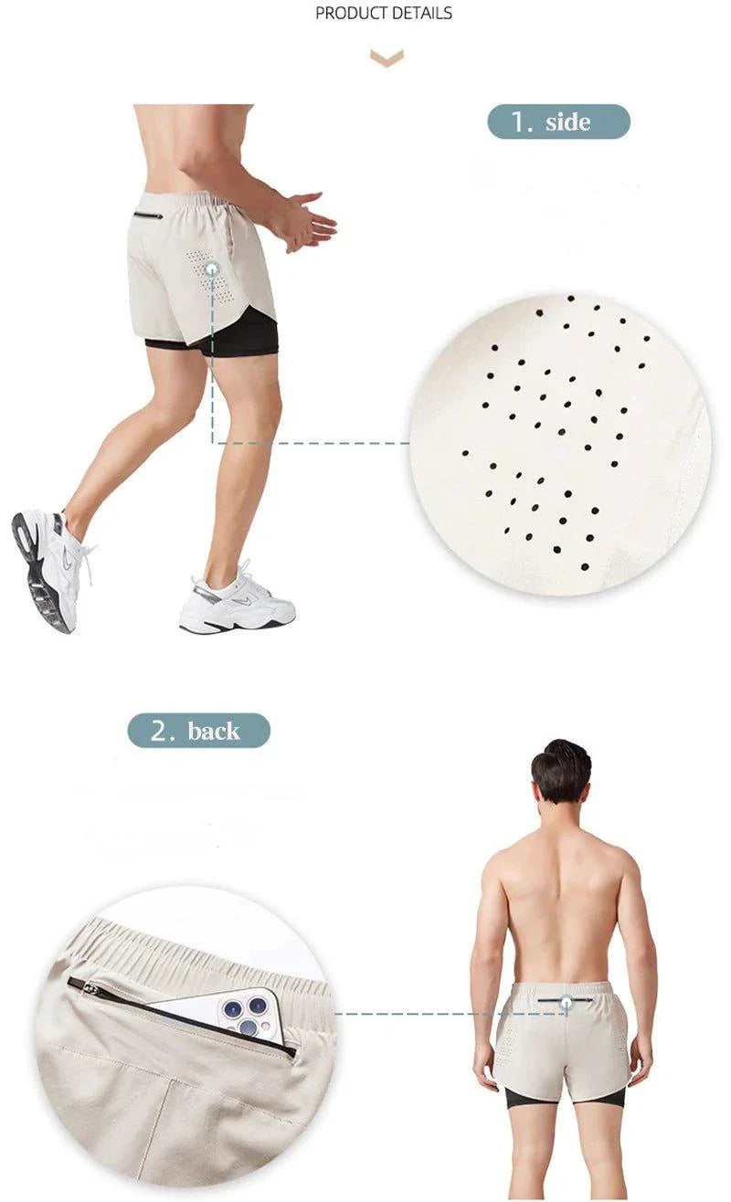 Men’s Quick-Drying Black Running Shorts Double Layer Workout Training