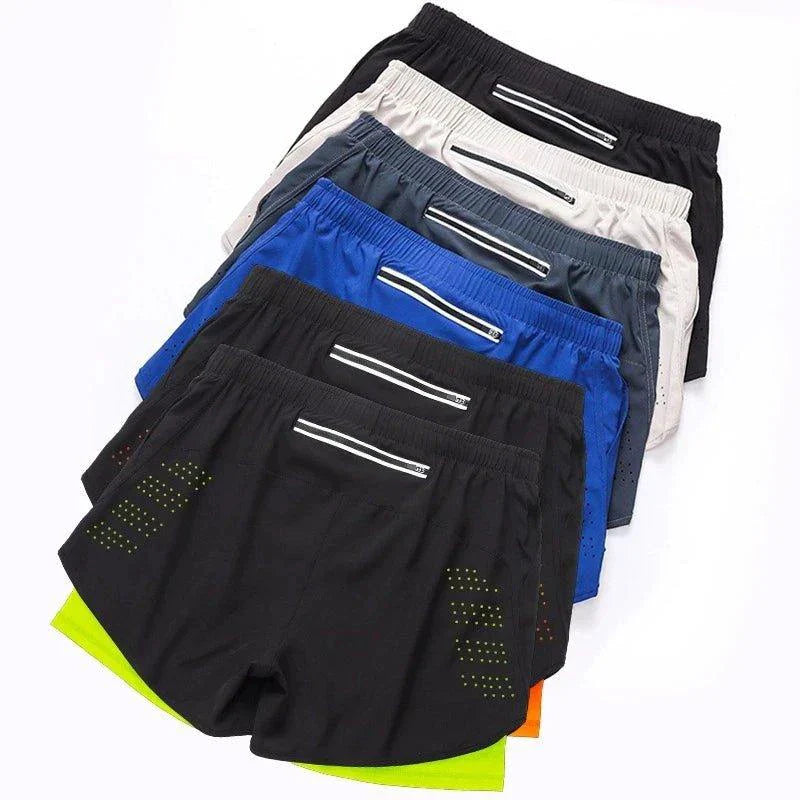 Men’s Quick-Drying Black Running Shorts Double Layer Workout Training