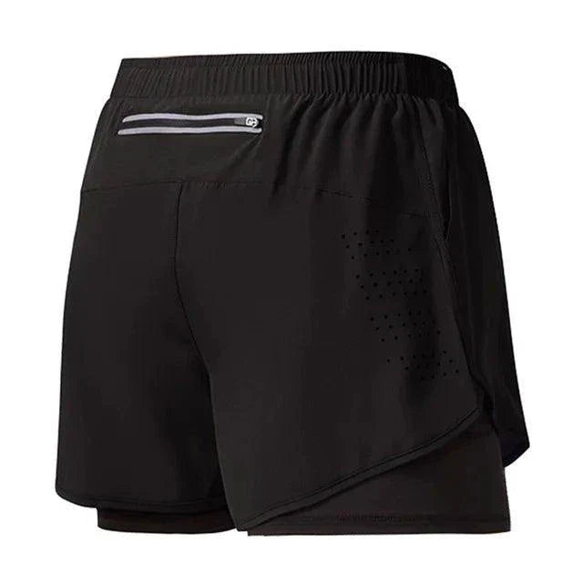 Men’s Quick-Drying Black Running Shorts Double Layer Workout Training