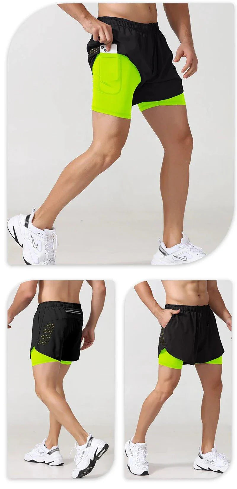 Men’s Quick-Drying Black Running Shorts Double Layer Workout Training